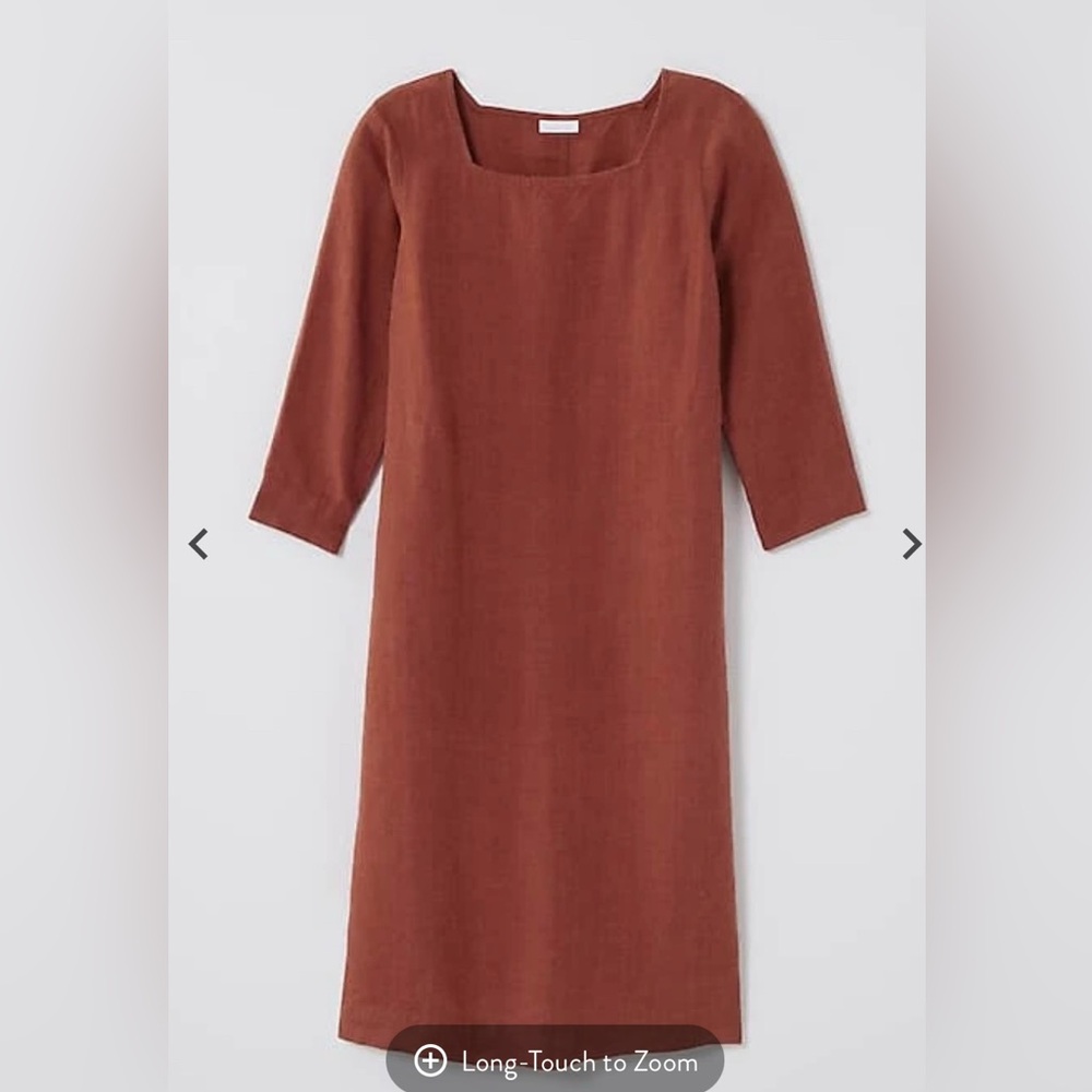 NWT PureJill Linen SquareNeck A-Line Fit 3/4 Sleeve Brown Lagenlook Boho Size 2X